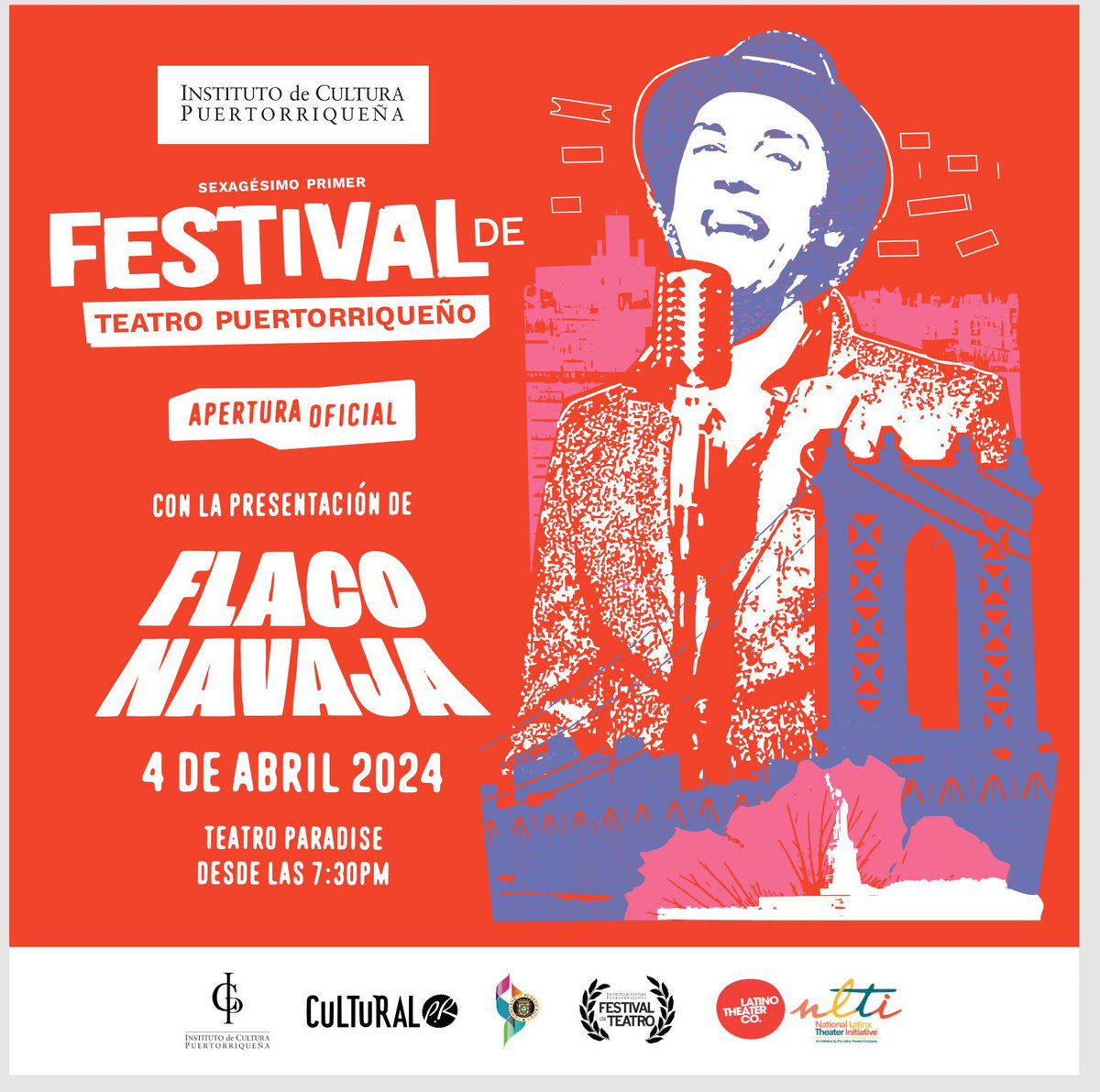 Te esperamos en la apertura del festival de Teatro Puertorriqueño, que se llevará a cabo el jueves, 4 de abril, a las 7:30 pm, en el Teatro Paradise en Río Piedras. 🎭 ℹ️ culturalpr.com/icp-dedica-fes…
