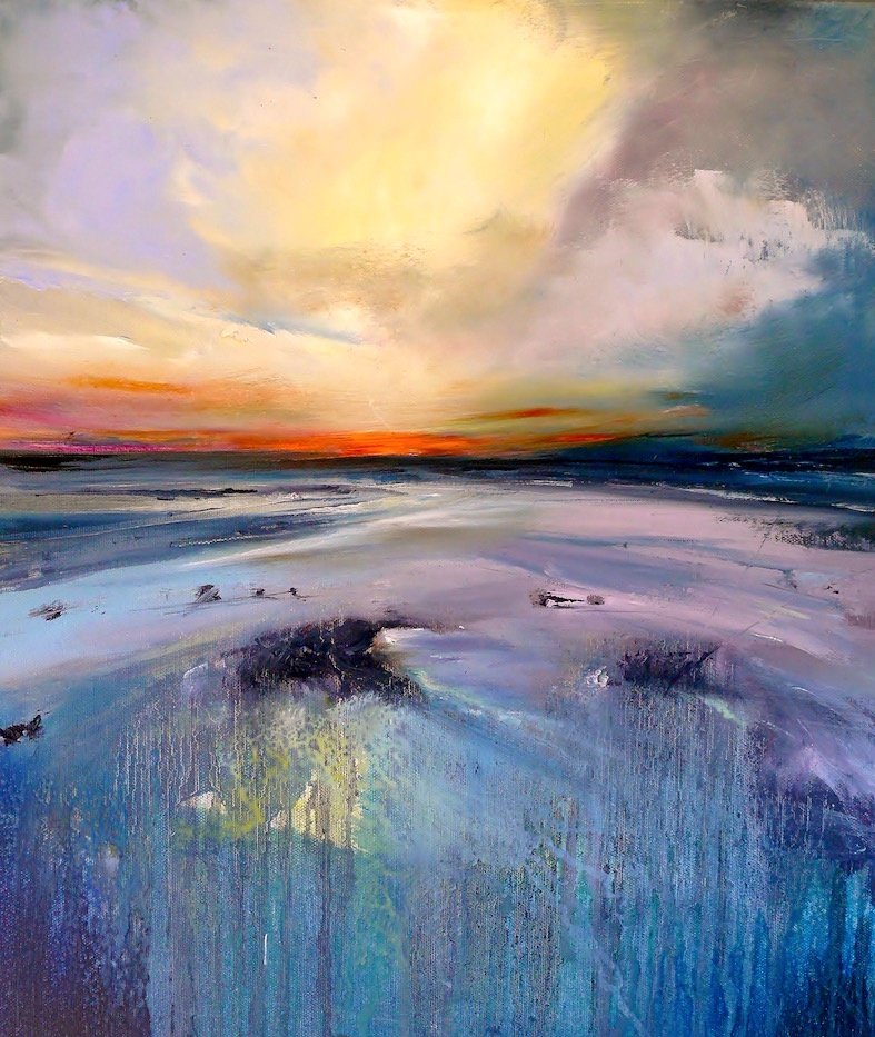 womensart1's tweet photo. Contemporary landscape painter Sarah Jane Brown captures the dramatic beauty of her home on the Pembrokeshire Coast, West Wales #WomensArt https://t.co/y2DC44wvFS