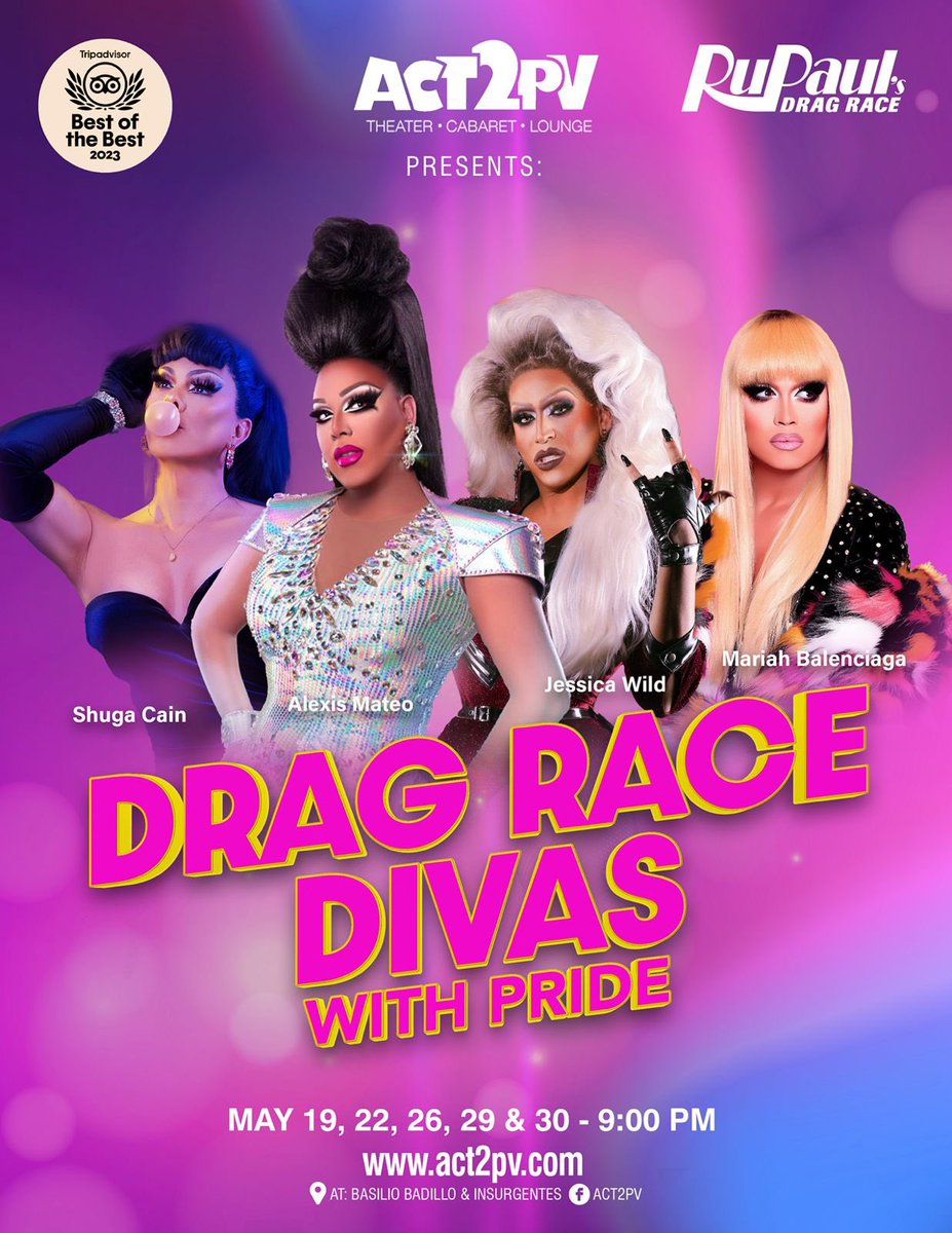 The moment is now! ❤️ we are celebrating #pride in #puertovallarta with my sisters @MissShugaCain @JessicaWild88 and @MUG4DAYZ at @act2entertainm1 this coming May 19 to the 31st. Get your tickets now at act2pv.com/shows/drag-rac…