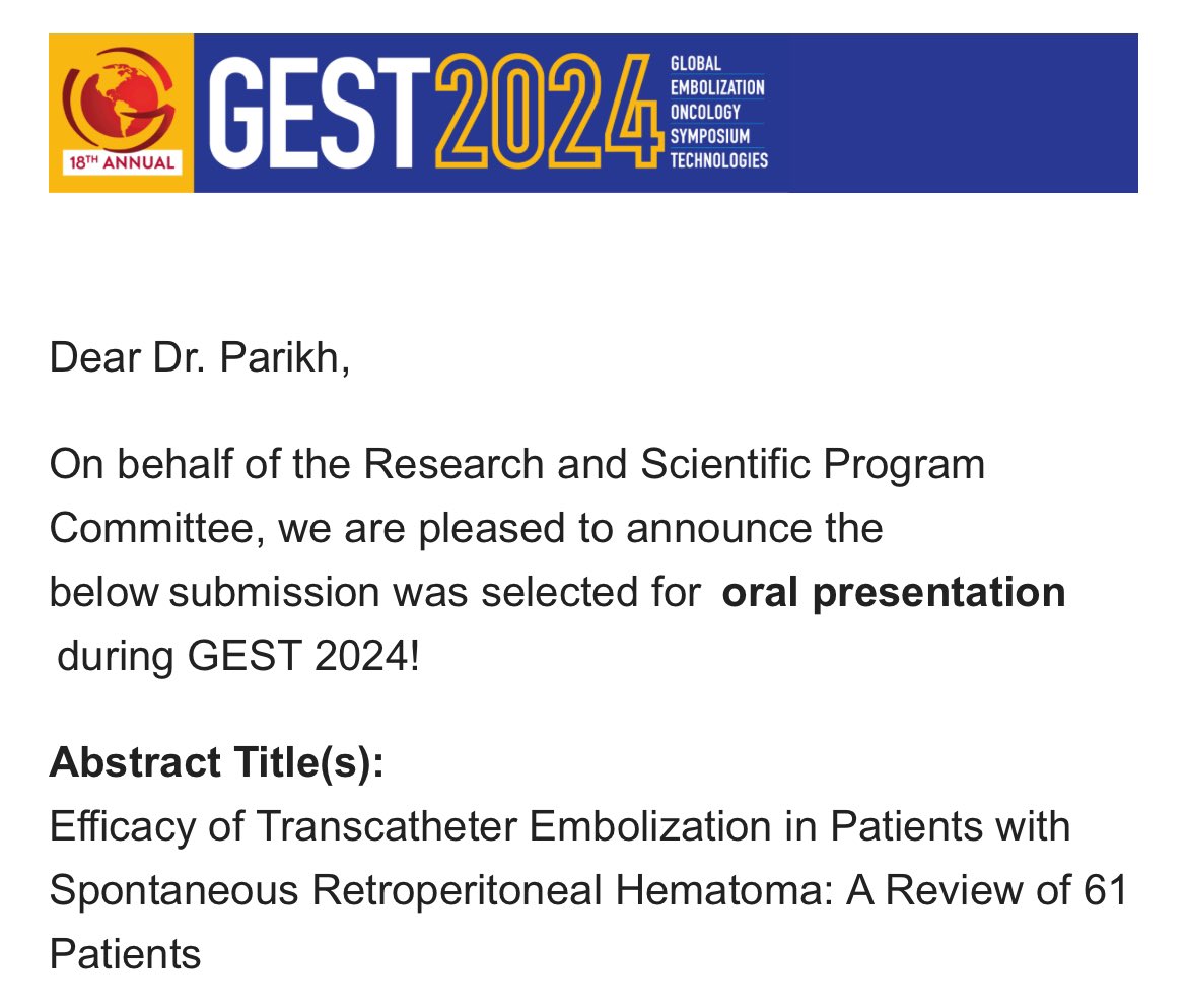Grateful to have our abstract accepted for an oral presentation at #GEST2024!
