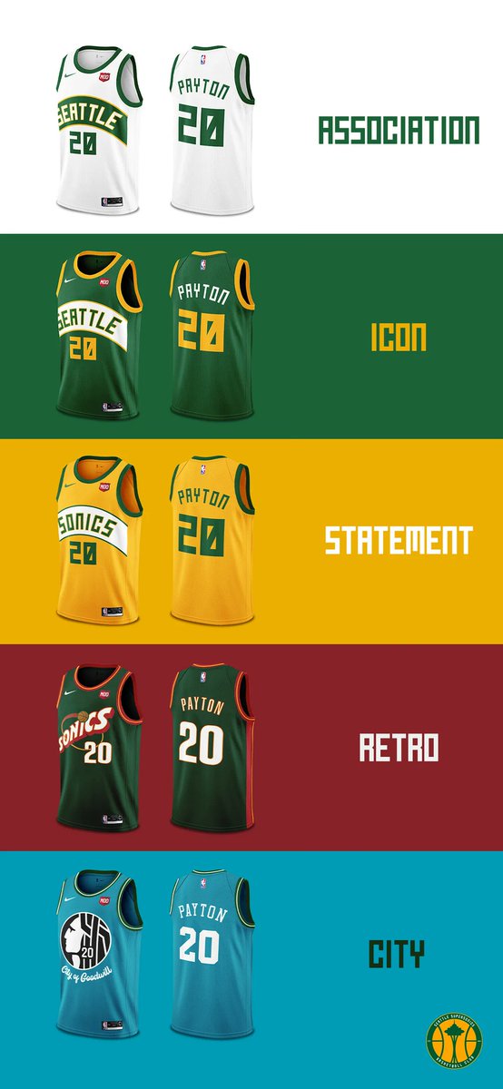 The Retro is the best here, because they are some of the best jerseys of all-time in the NBA. BUT, do you like these Seattle Sonics jersey concepts? I do also like the whites 👀