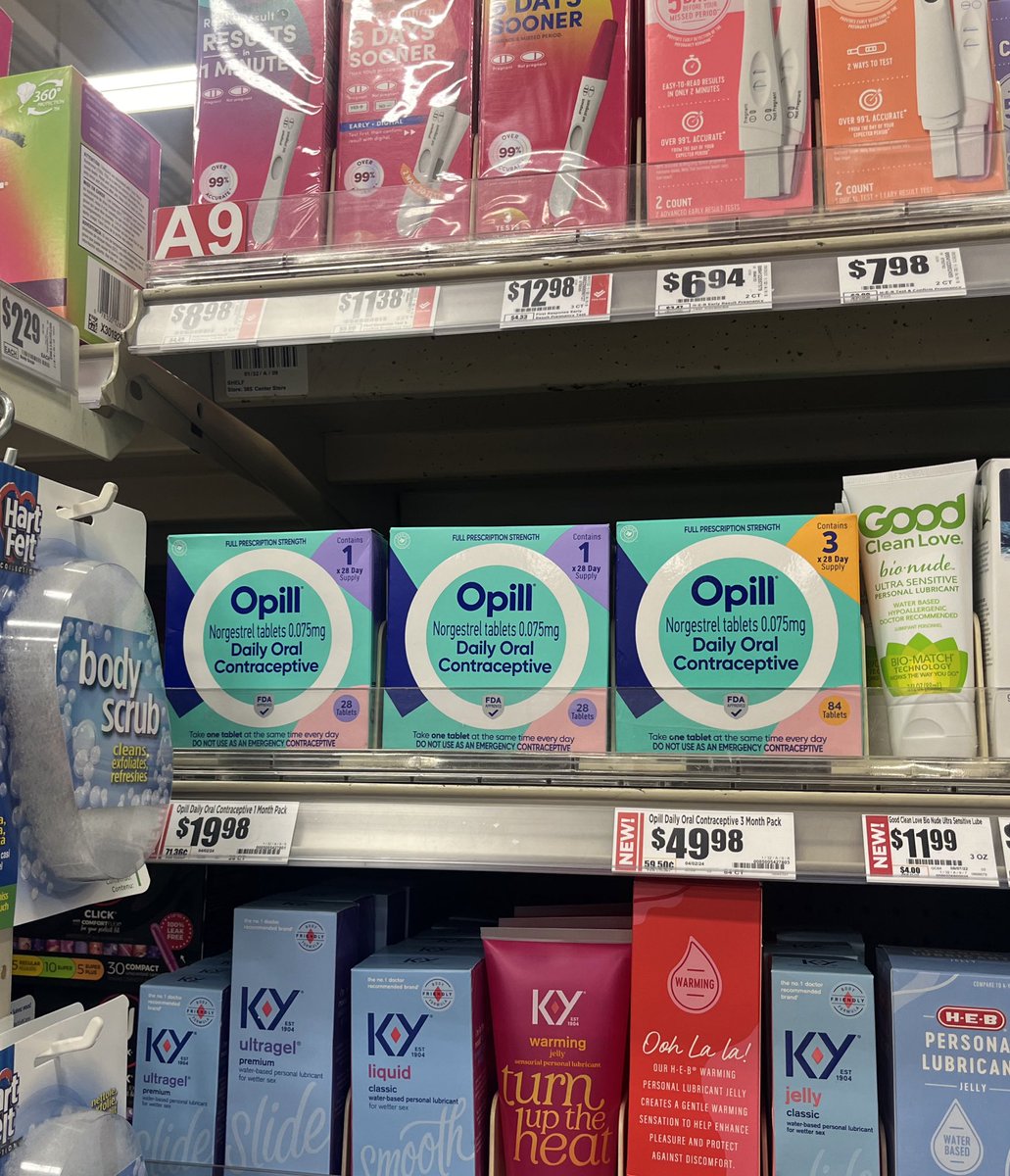 Opill is at HEB! Daily oral birth control pills, no prescription required! $20/month or $50/3months Buy yourself a pack of donate some to @BBFundTX ❤️