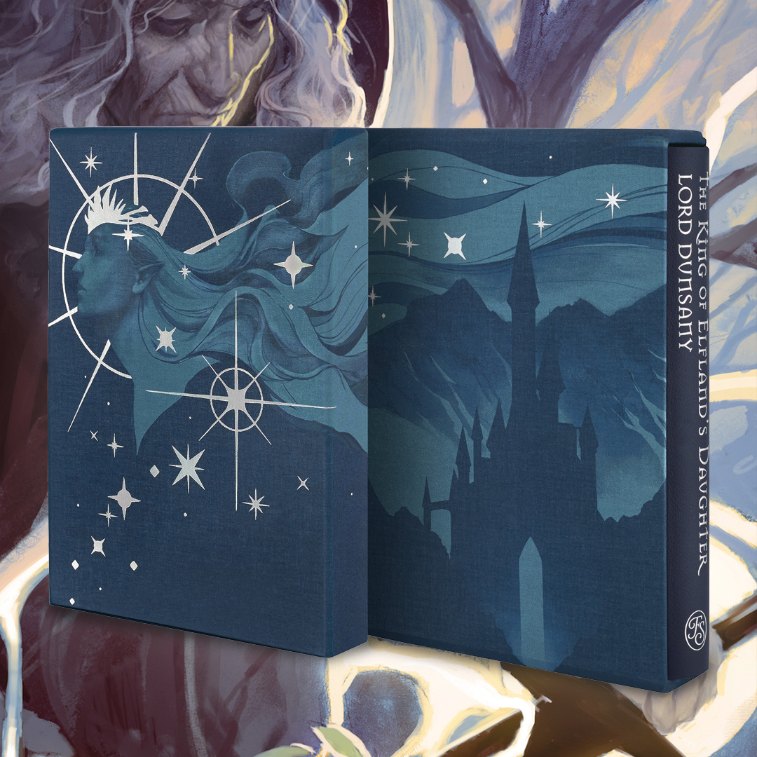 Our new limited edition, The King of Elfland’s Daughter by Lord Dunsany, is now available! Quarter-bound in indigo leather blocked with silver foil, this edition features @erinmorgenstern's introduction and foreword by @neilhimself. foliosociety.com/the-king-of-el…