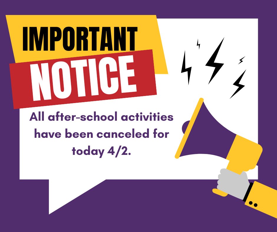 Due to the severe weather that is being predicted for this afternoon, all after-school activities are being canceled.