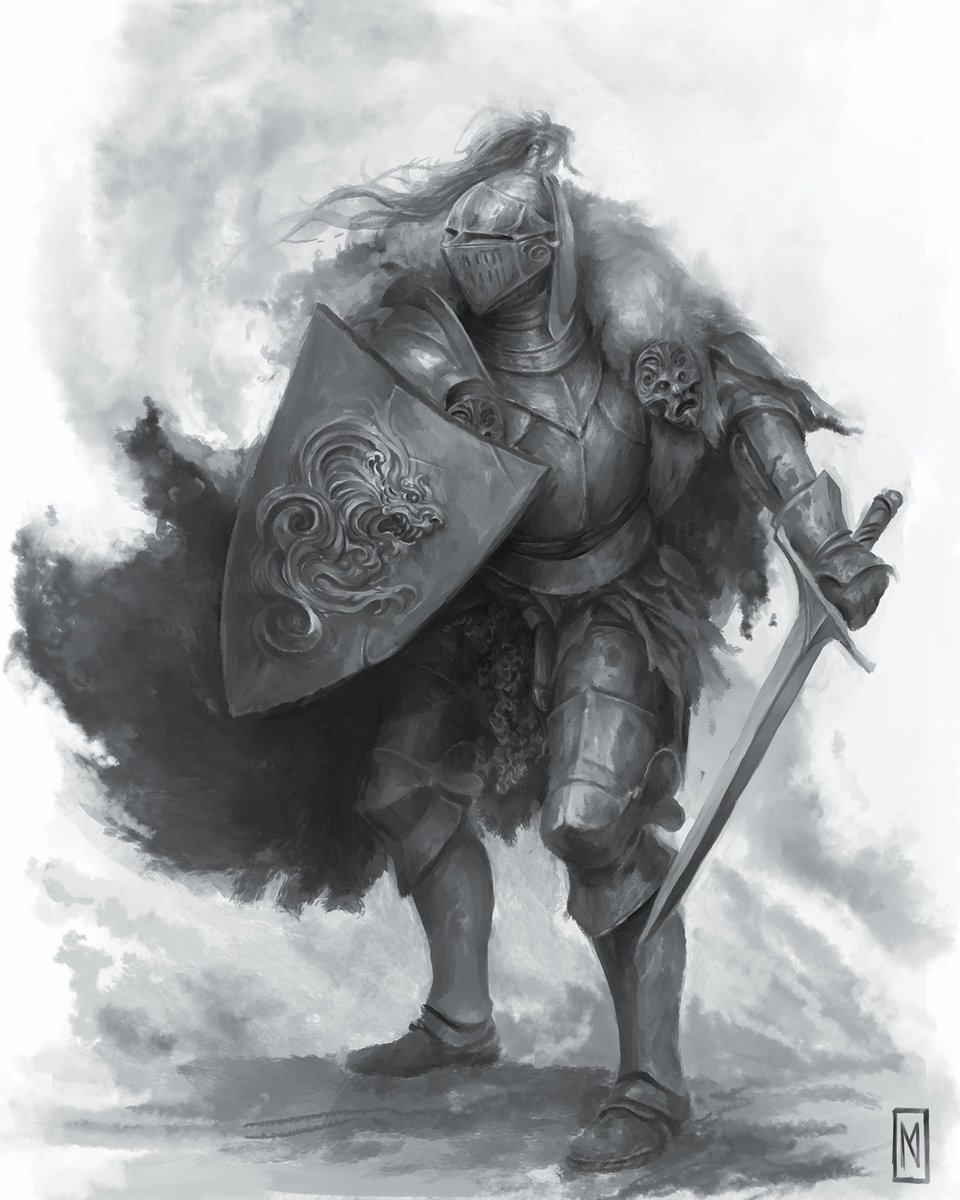 Another piece of art done for the RPG game Fire & Steel by Peter Scholtz. 

#knight #medieval #fantasy #grimdark #darkfantasy #illustration #digitalart #digitalpainting #rpg #ttrpg #roleplaying #gameart #bookart #darksouls #blackandwhite #soulslike #armor