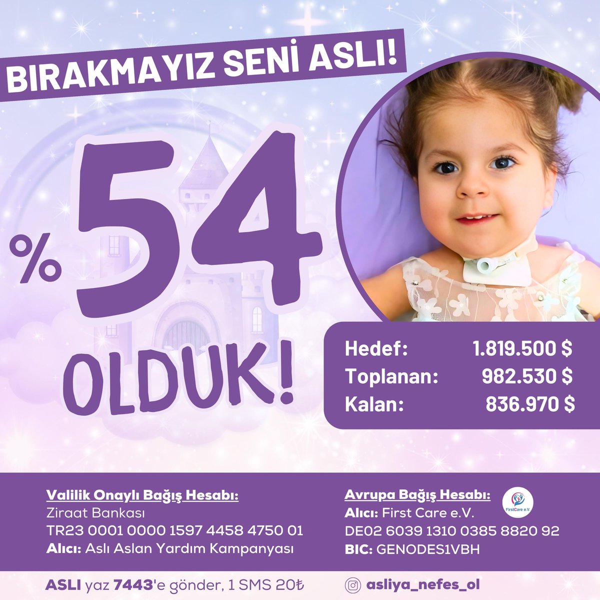 Aslı Bebek bağışlarınızı bekliyor. Lütfen #AslıYaşasın🙏 Valilik onaylı bağış hesapları görselde Ayrıca, ASLI yazıp 7443 e SMS gönderebilirsiniz. @asliya_nefes_ol