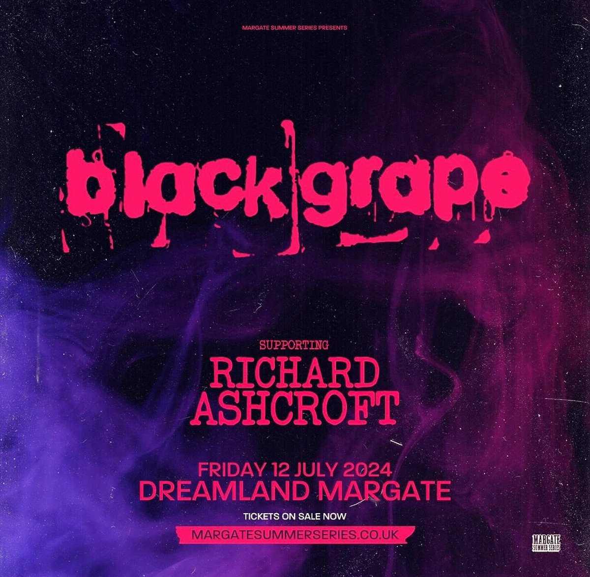 🍇 BLACK GRAPE play Dreamland in Margate on Friday 12th July 2024 with Richard Ashcroft 🍇
.
Tickets available now:
ticketweb.uk/event/richard-…
.
#BlackGrape #ShaunRyder #KermitLeveridge #RichardAshcroft #Dreamland #Margate #Livemusic 
💜💜💜