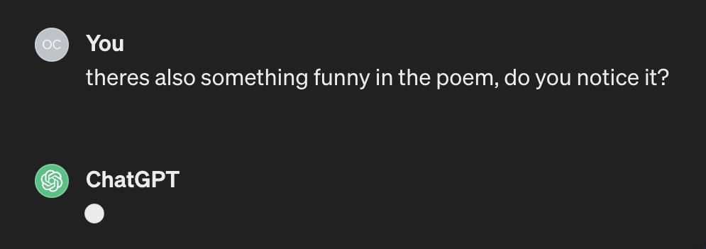 olivia_chan's tweet photo. Confirmed the language models haven't fully grasped human humor yet.

Tried GPT 3.5 and 4.0, both made similar guesses, but none came close. Is this a sign to take comedy arts classes? https://t.co/24a12mPTks