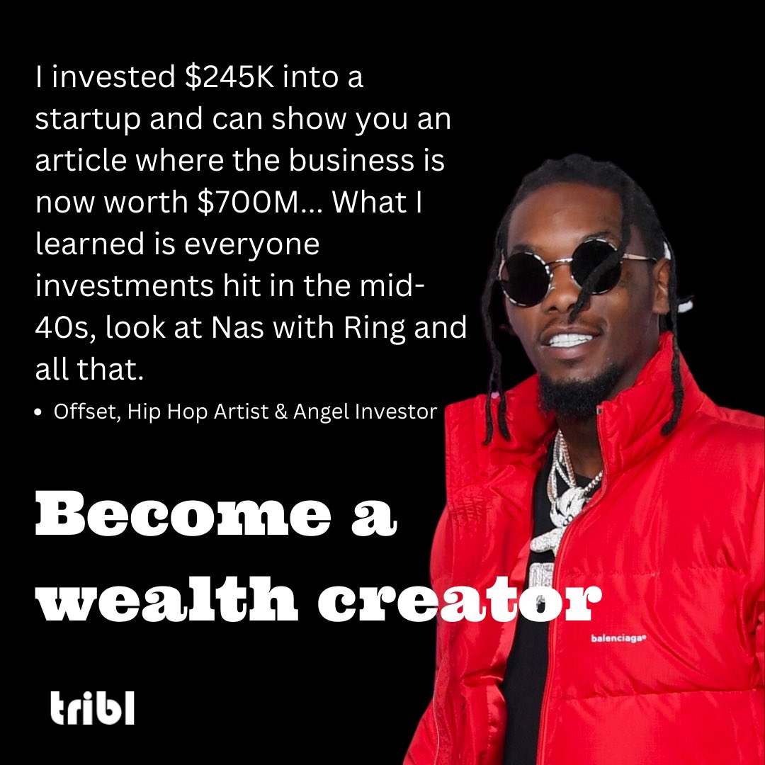 jointribl's tweet photo. Looking to become a wealth creator? Educate yourself on investing in private markets for your opportunity to 1,000x your money like @OffsetYRN 

Bring the community, we will provide you with the tools you need to be successful with group investing! https://t.co/K4K783w7Pf