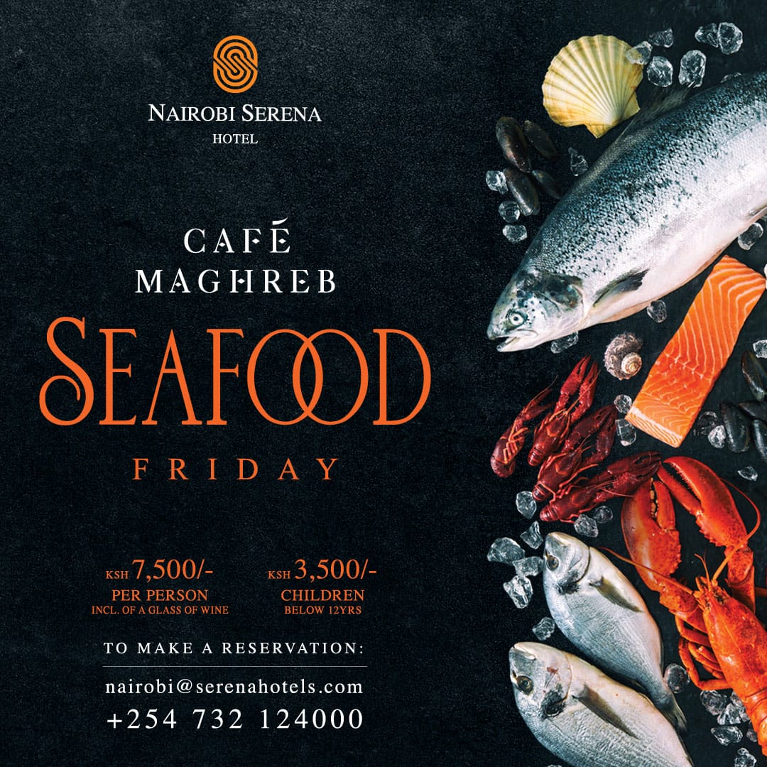 If you love seafood, you’d love our Chef’s finest ocean delights, dripping with flavor this Friday and every other first Friday of the month.

For table reservations:
📞: +254 732 124 000
📧: nairobi@serenahotels.com

#serenaexperience #seafood #seafoodnight #fridayexperience