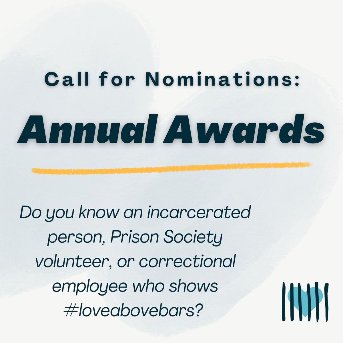 📣 We are still accepting nominations for our 2024 Annual Awards! Do you know an incarcerated person, volunteer, or correctional employee who shows #loveabovebars? Nominate them today: bit.ly/49YQmW6