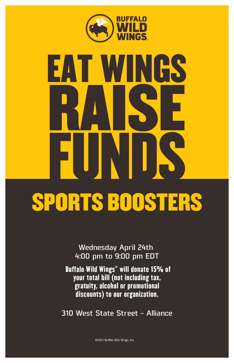 Don't forget to stop by Buffalo Wild Wings on Wednesday for the Aviator Sports Boosters fundraiser from 4-9 pm. Show the flyer below to have 15% of your bill donated. #RepthatA