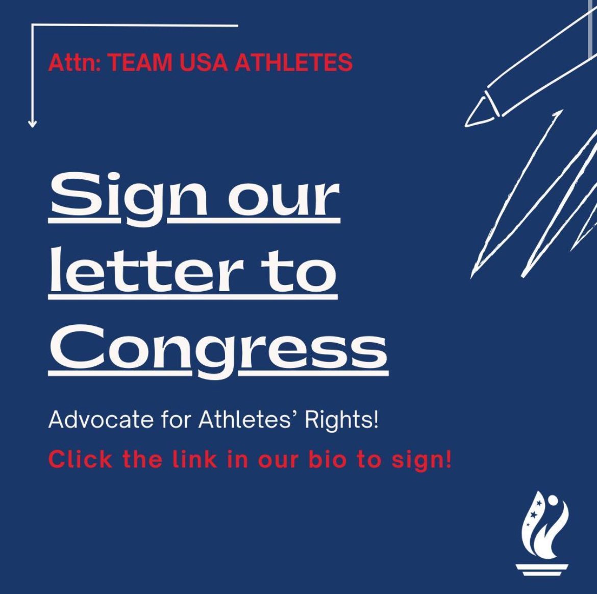 Team USA Call to Action!⏰We're on a mission to amend the Ted Stevens Act to gain independence, but we can't do it alone. Your voice matters. Sign our letter to Congress and advocate for athletes' rights!📃 linktr.ee/TeamUSAAC?fbcl…

#ActNow #ChangeMakers #AthleteVoice