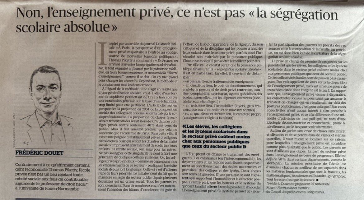 Fiscalitor's tweet photo. Les élèves, les collégiens et les lycéens scolarisés dans le secteur privé coûtent moins cher aux personnes publiques que ceux du secteur public (Rediffusion de mon papier dans @Le_Figaro du 8 mars) https://t.co/hi1R0CCHCy