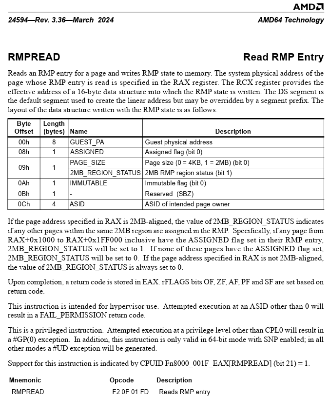 InstLatX64's tweet photo. #AMD refreshed the "AMD64 Architecture Programmer's Manual, Volumes 3 General-Purpose and System Instructions" 24594 pdf to v3.36 with #RMPREAD instruction:
https://t.co/zWognryySj https://t.co/PLPqsYNOr2
