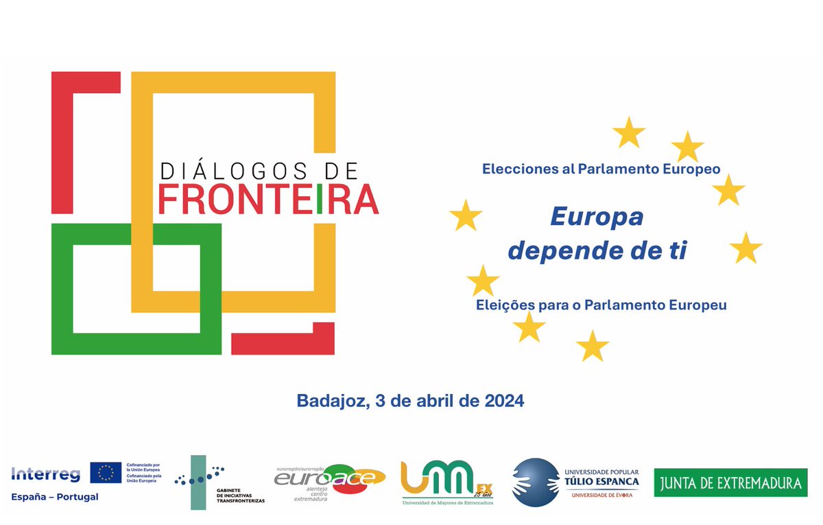 Comienzan Diálogos de Fronte(i)ra y empezamos con encuentro de la Universidad de Mayores @infouex y la Universidade Popular Túlio Espanca @univdeevora para hablar de Europa, de lo que ha cambiado en nuestras vidas🇪🇸🇪🇺🇵🇹 desde nuestra entrada en 1986. Europa depende de ti.