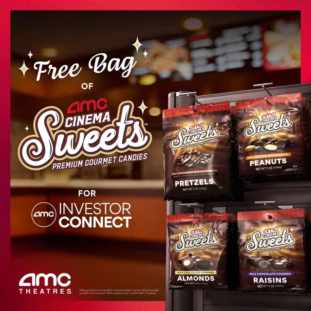 Here is another 'sweet' offer to all AMC moviegoers who also are members of AMC Investor Connect (including those who enroll by April 30). It is free for our shareholders to join: amctheatres.com/stockholders