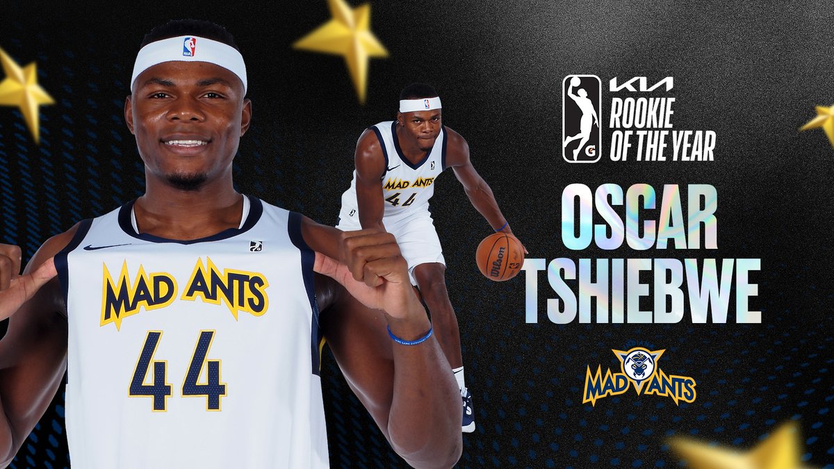 A BIG season from Big O! After averaging 16.2 PTS & 16.2 REB, leading the G League in rebounding, and posting four games with 20+ PTS & 20+ REB, @TheMadAnts and @Pacers Two-Way center Oscar Tshiebwe (@Oscartshiebwe34) is your 2023-24 @Kia NBA G League Rookie of the Year!