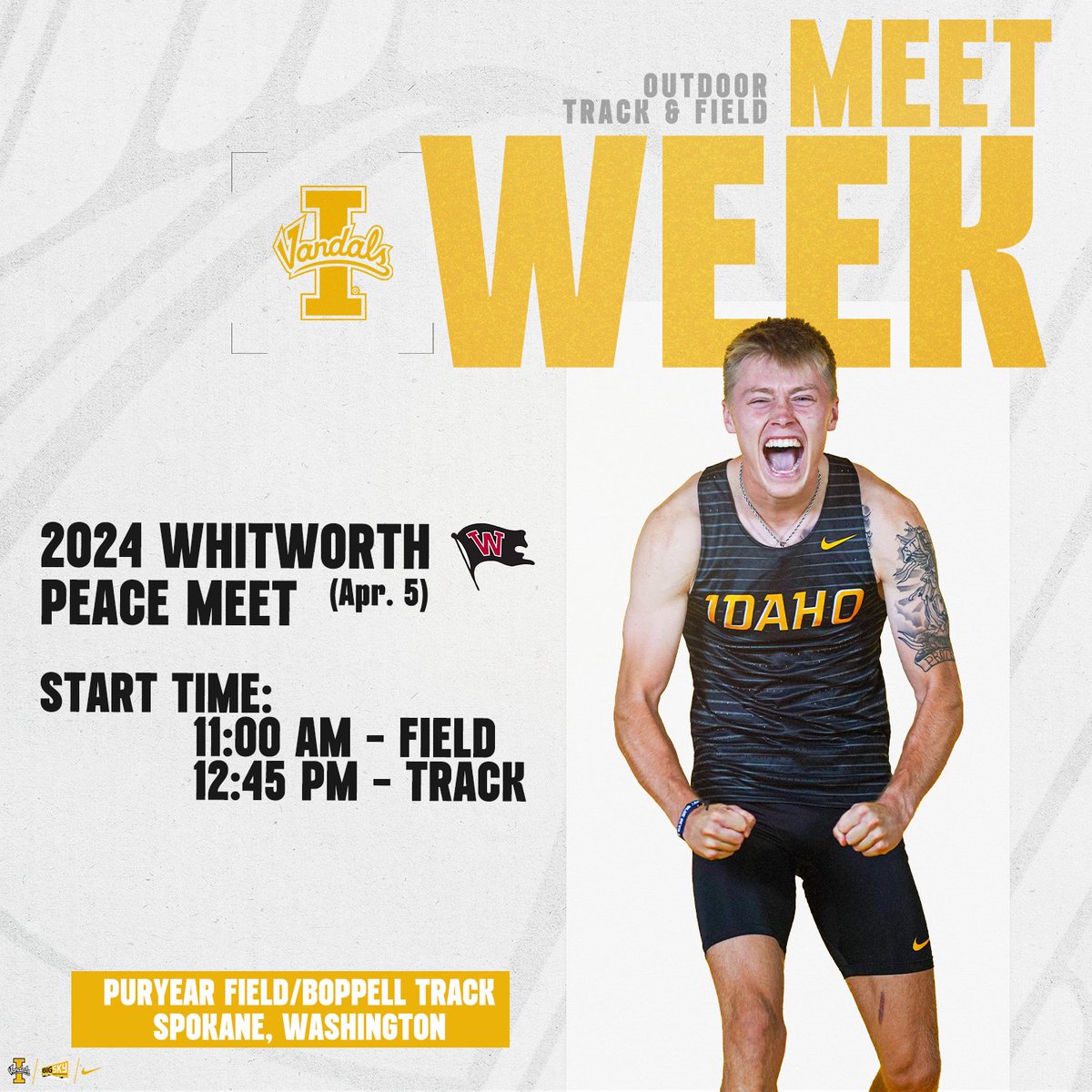 The action continues this Friday at the Whitworth Peace Meet!

#GoVandals #IdahoTrack #BraveandBold