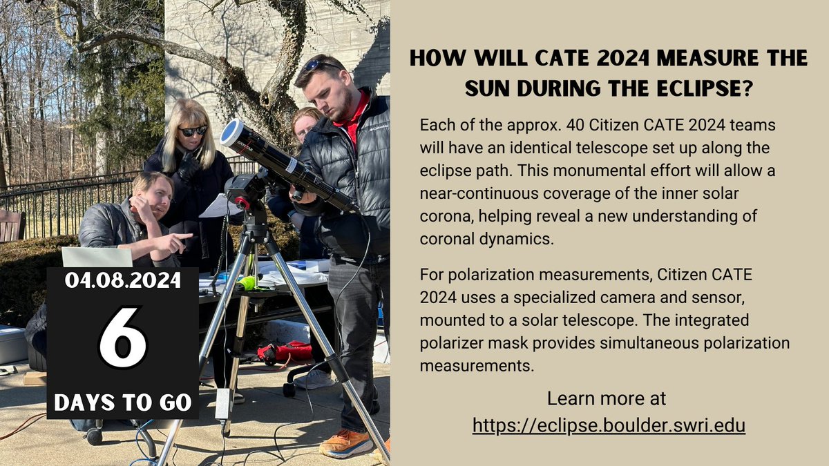 T-6 days until the total solar eclipse!
Learn more at eclipse.boulder.swri.edu