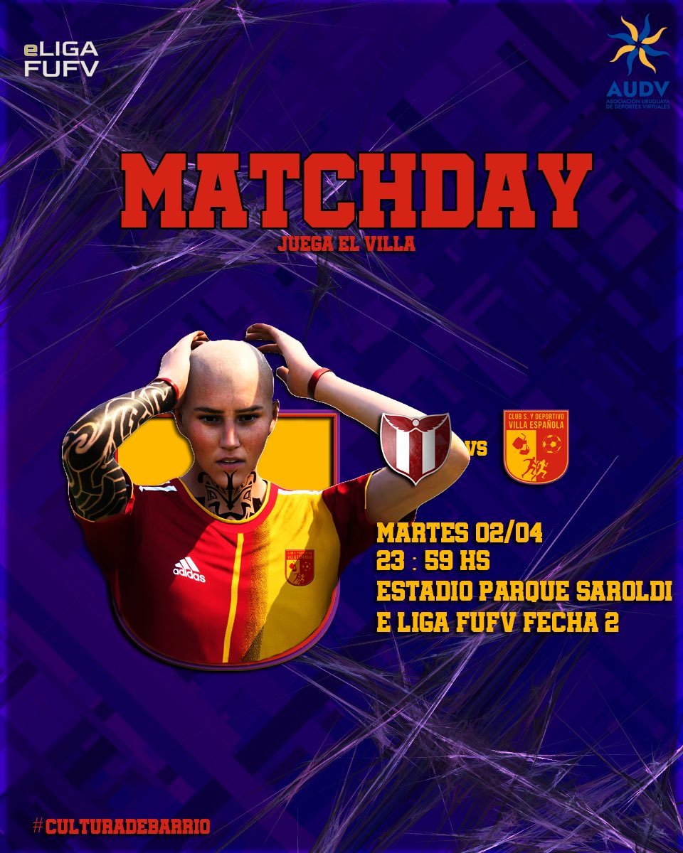 Villa Española eSports (@villaespesports) on Twitter photo eLIGAFUFV 🎮
Día 2
🗓️ Martes 2/4
⏳23:59 hs
⏩<a href="/RiverUYesports/">C. A. River Plate eSports 🇺🇾🔴⚪</a>
📺 <a href="/AUDVesports/">Asociación Uruguaya de Deportes Virtuales</a>
#CulturaDeBarrio❤️💛💜 eLIGAFUFV 🎮
Día 2
🗓️ Martes 2/4
⏳23:59 hs
⏩<a href="/RiverUYesports/">C. A. River Plate eSports 🇺🇾🔴⚪</a>
📺 <a href="/AUDVesports/">Asociación Uruguaya de Deportes Virtuales</a>
#CulturaDeBarrio❤️💛💜