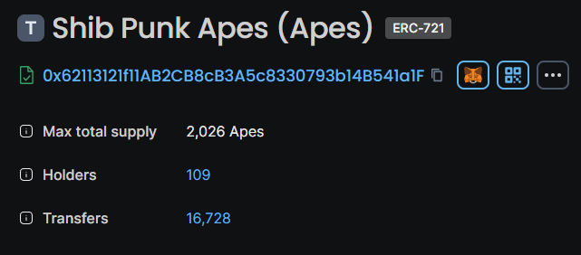 Only 196 Shib Punk Apes NFT left until we are all minted out! #WAGMI #LFG #Shibarium 

Keep an eye out for our staking dapp going live this week! Bring on those juicy $SHIB rewards once again!