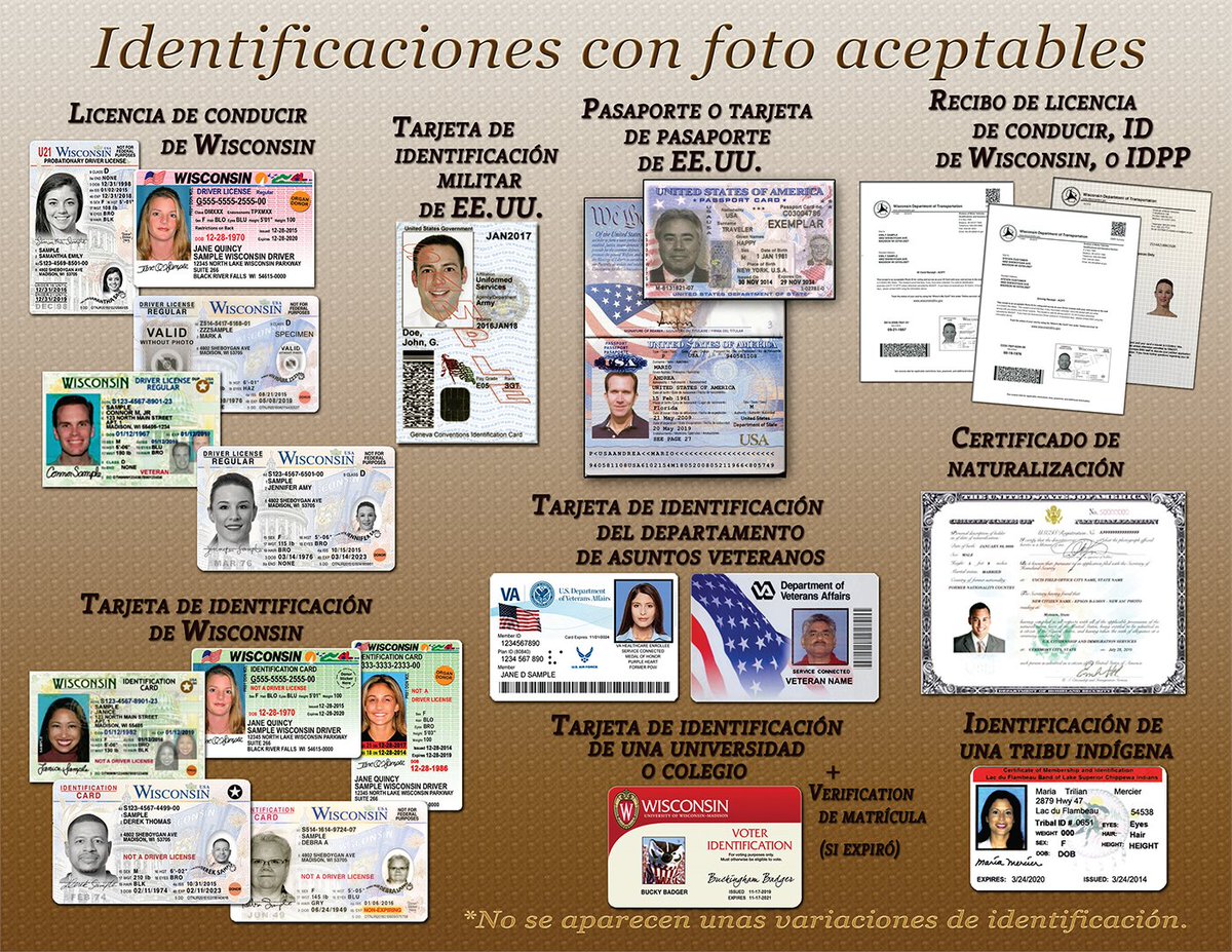 Most voters need a photo ID to vote in person on Election Day.

For a list of acceptable photo IDs, go to BringIt.WI.Gov or call the Wisconsin Voter Photo ID helpline at 608-285-2141.