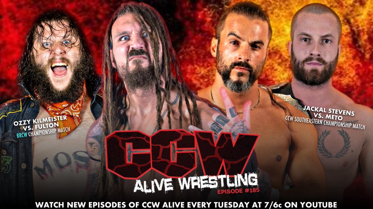 **TONIGHT at 7PM EDT**

An action-packed, new episode of #CCWAlive comes your way TONIGHT on YouTube.

- @BRCWFlorida Champion @FultonWorld v. @OzzyKilmeister 

- CCW Southeastern Champion @MetoBUL v. #JackalStevens

Do not miss it. Subscribe now!
🔗 youtube.com/watch?v=c7G0Du…