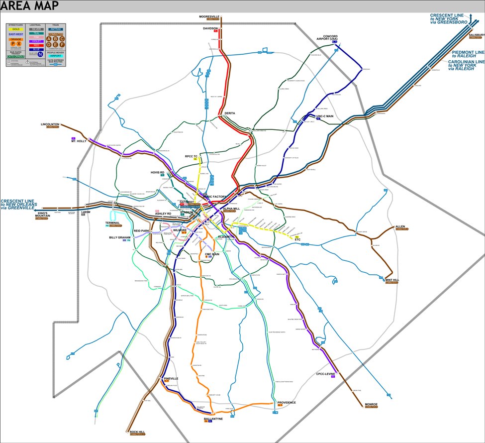 _Rob__G_'s tweet image. Inspired by cities with real, expansive transit systems, I’ve created an updated @CATSRideTransit fantasy map. It consists of Light Rail, Streetcars, Commuter Rail, Amtrak, BRT, and monorail.
Below is an Area Map, a System Map, and an Uptown reference map.
