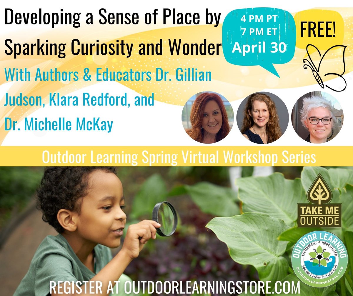 Don’t miss out! Register NOW and join our FREE virtual workshop on ‘Developing a Sense of Place by Sparking Curiosity and Wonder’ happening April 30th Register at: outdoorlearningstore.com/workshops/ @kindyfriends @perfinker