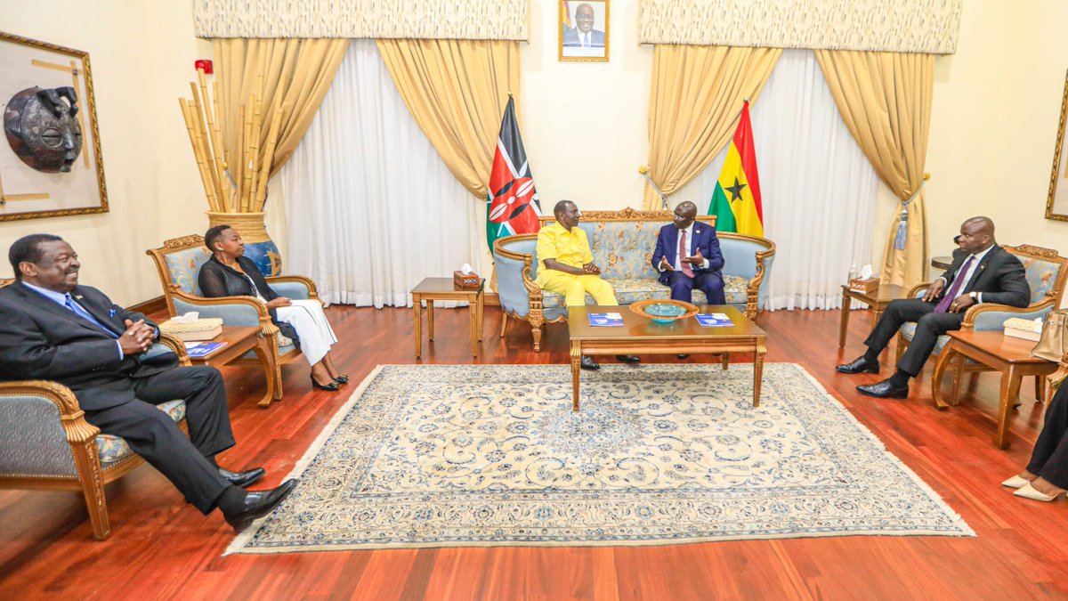 President <a href="/WilliamsRuto/">William Samoei Ruto, PhD</a> has arrived in Ghana for a State visit. 

He was received by the Vice-President of Ghana <a href="/MBawumia/">Dr. Mahamudu Bawumia</a> at the Kotoka International Airport.

In Accra, the President will also tour the Africa Continental Free Trade Area headquarters.