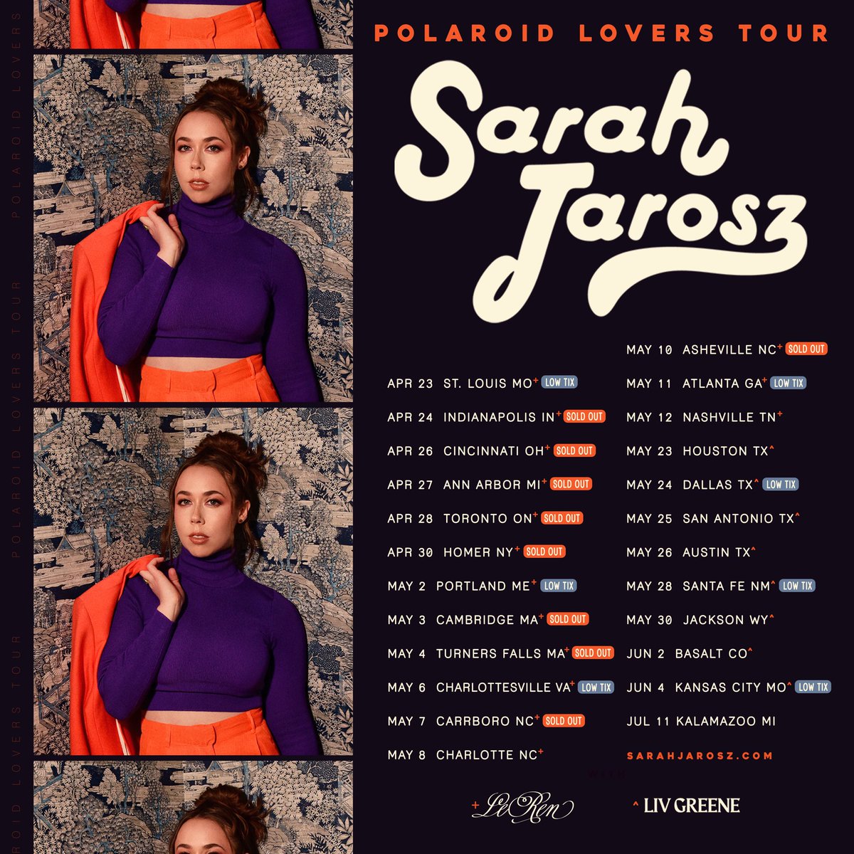 Polaroid Lovers Tour picks back up in a few weeks! Tickets are going fast so head over to sarahjarosz.com to grab yours. Thanks to all of you for continuing to make this album release tour so special 🧡