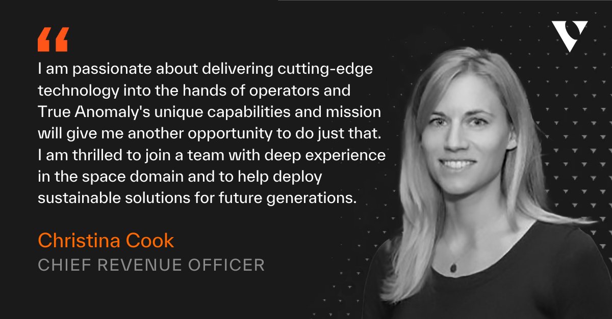 We are pleased to welcome our first-ever Chief Revenue Officer, Christina Cook. In this role, she will lead True Anomaly's go-to market strategy, including business development, sales, and partnerships. Please give her a warm welcome to the team! 👏 bit.ly/3VIlULH