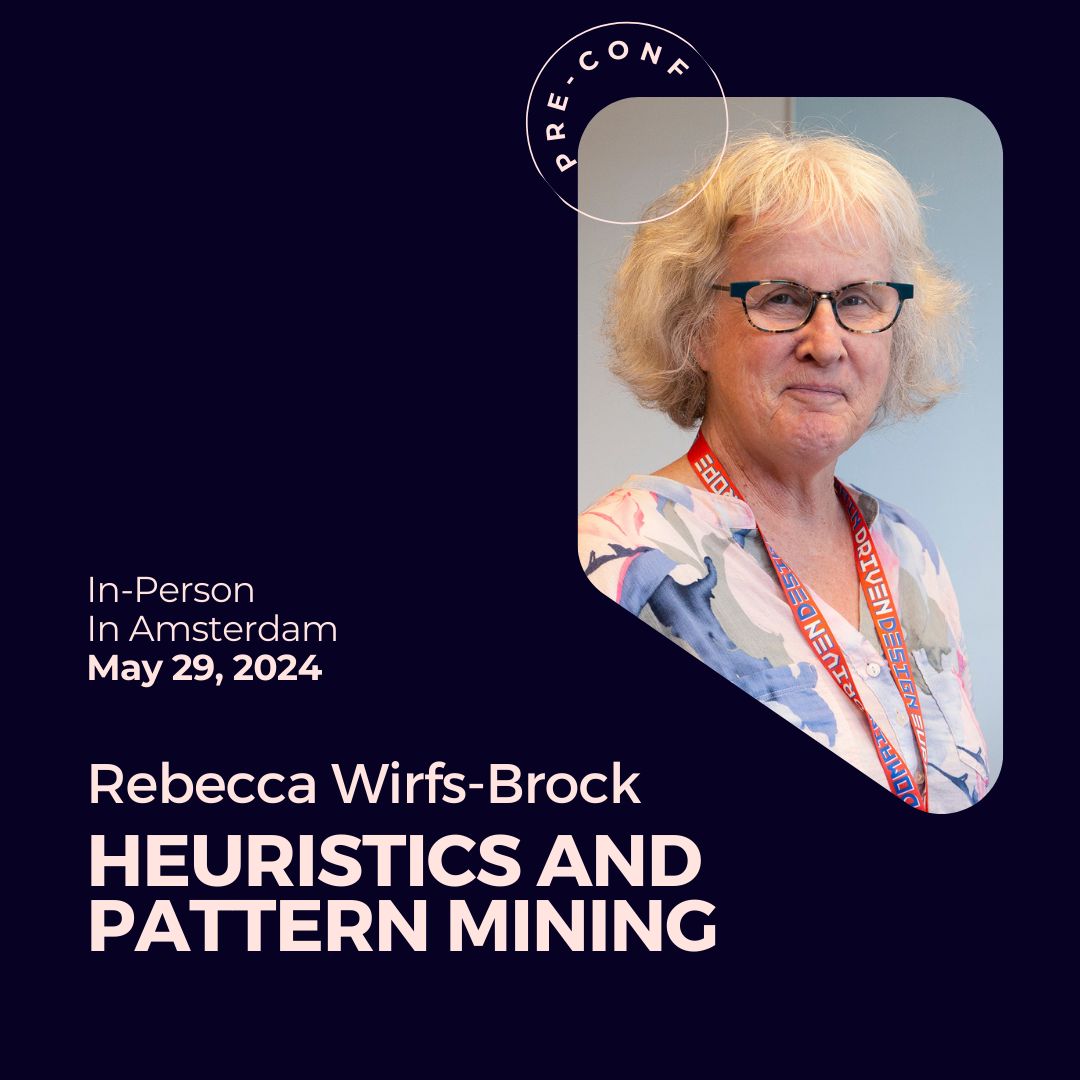 🧠 Dive deep into the world of design heuristics and pattern mining with Rebecca Wirfs-Brock at this immersive workshop! Discover how to share your valuable design knowledge effectively through written patterns and collections: buff.ly/4bAIbR6 @rebeccawb