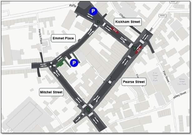 The one-way traffic management system will be brought into effect in Nenagh Town Centre from the 11th April 2024 at approximately 11am. The implementation will improve vehicular and pedestrian movement within the Town of Nenagh.