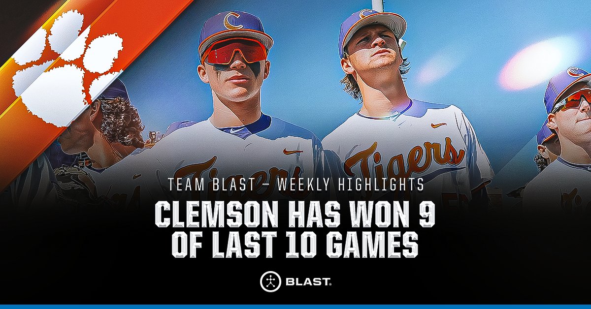 🌟 #𝗧𝗘𝗔𝗠𝗕𝗟𝗔𝗦𝗧 𝗪𝗘𝗘𝗞𝗟𝗬 𝗛𝗜𝗚𝗛𝗟𝗜𝗚𝗛𝗧 ⚾ @ClemsonBaseball is rollin'! Since March 16, the Tigers have posted a 9-1 record. 😤 Overall at 24-3 and 7-2 in conference play, Clemson sits at the 🔝 of the @theACC standings!