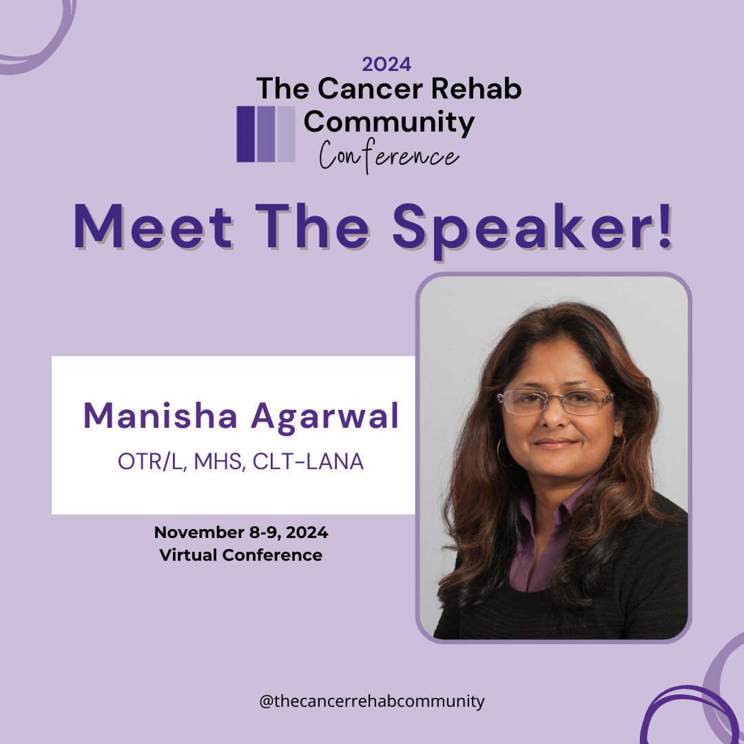 CancerRehabComm's tweet image. Meet Your TCRCC 2024 Speaker:

⭐Manisha Agarwal!⭐
@manisha.agarwal.583

One of her areas of focus is head and neck cancer 👀👀

Who is excited to learn from Manisha?! 🔥🔥

Save your seat TODAY at TheCancerRehabCommunity.com/conference

#tcrcc2024 #cancerrehab #TCRC