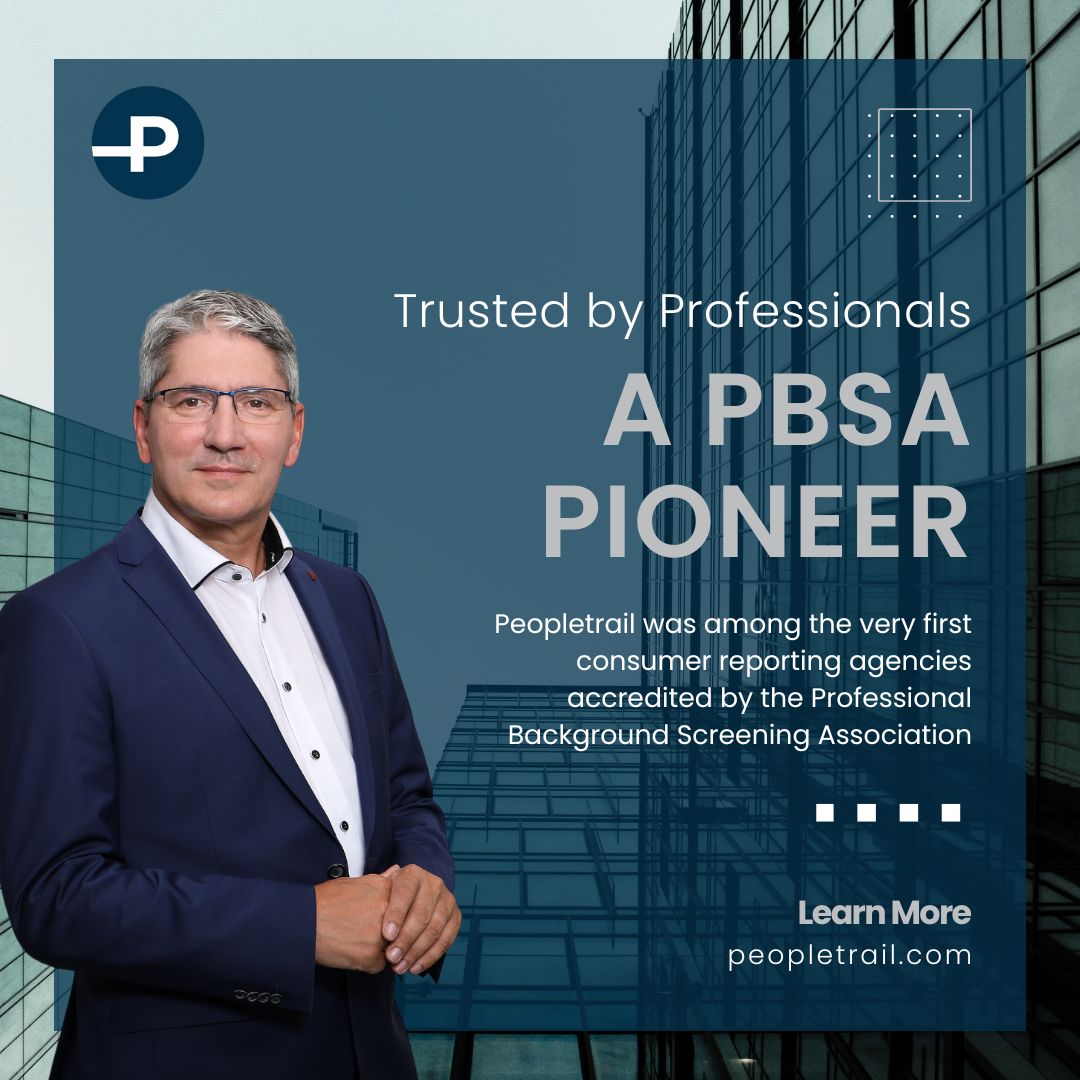 Did you know? Peopletrail was among the first consumer reporting agencies accredited by the #PBSA over 10 years ago! With our longstanding commitment to excellence and reliability, trust Peopletrail for all your #backgroundscreening needs. Explore our services today!