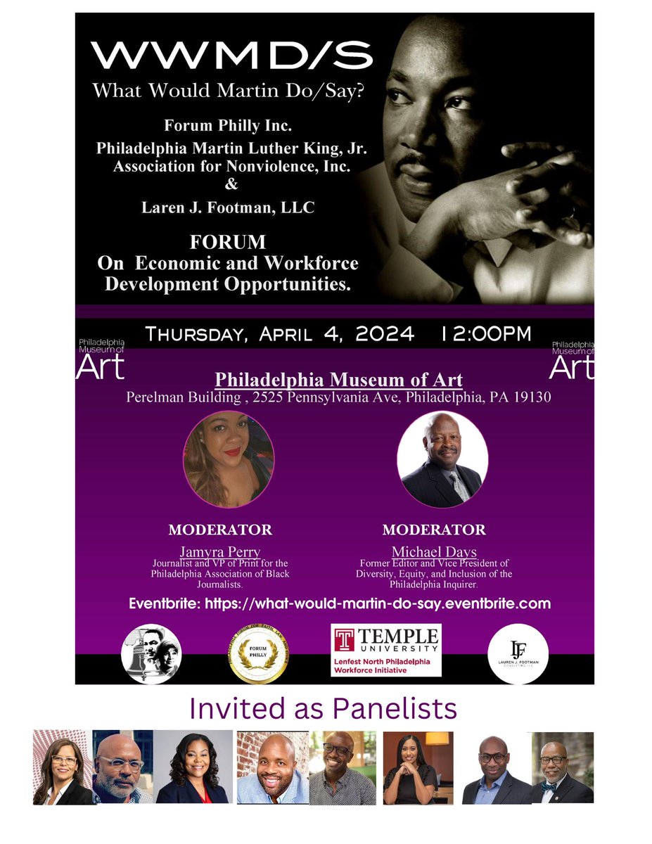 We are proud to share that PhilaWorks Director of Workforce Operations, Marcus Hall, will serve a guest panelist at Forum Philly’s “What Would Martin Do/Say”, a conversation geared toward Dr. Martin Luther King Jr’s efforts of advancing economic and social equality!
