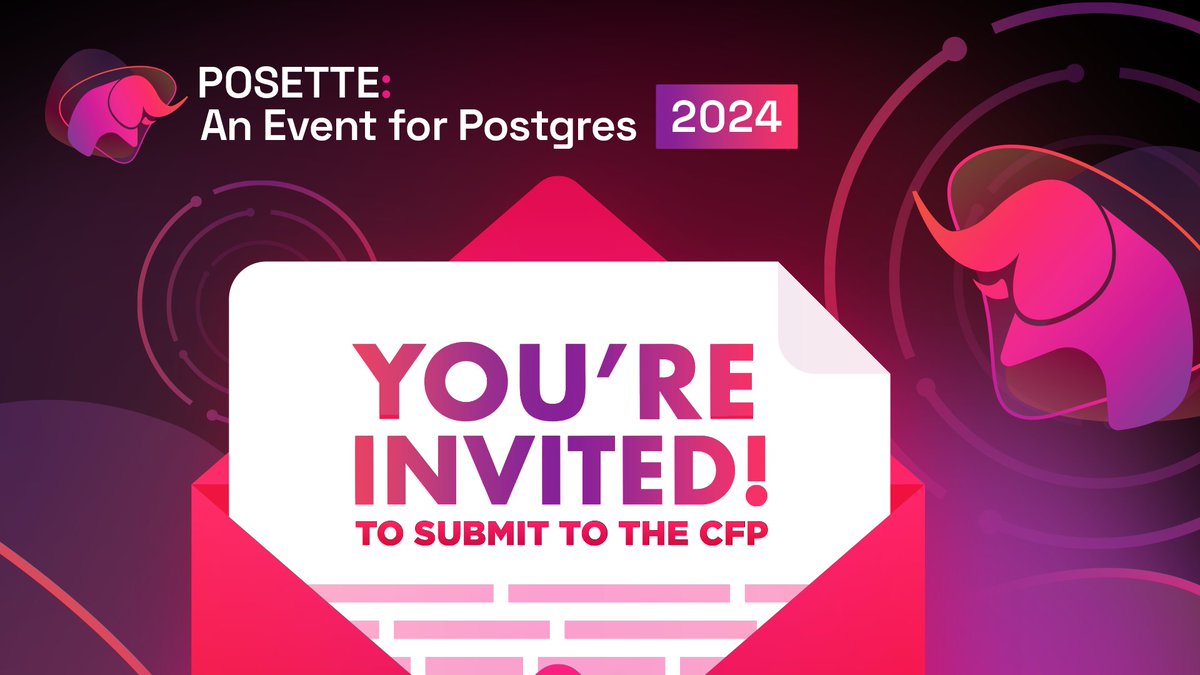 5️⃣ more days until #CFP closes on Apr 7, 2024 @ 11:59pm PT! Giving a conference talk is a great opportunity to share your learnings / experiences / perspectives with others 💥 & YOU are invited to submit your #PostgreSQL talk proposal for #PosetteConf📝 aka.ms/posette-cfp-20…