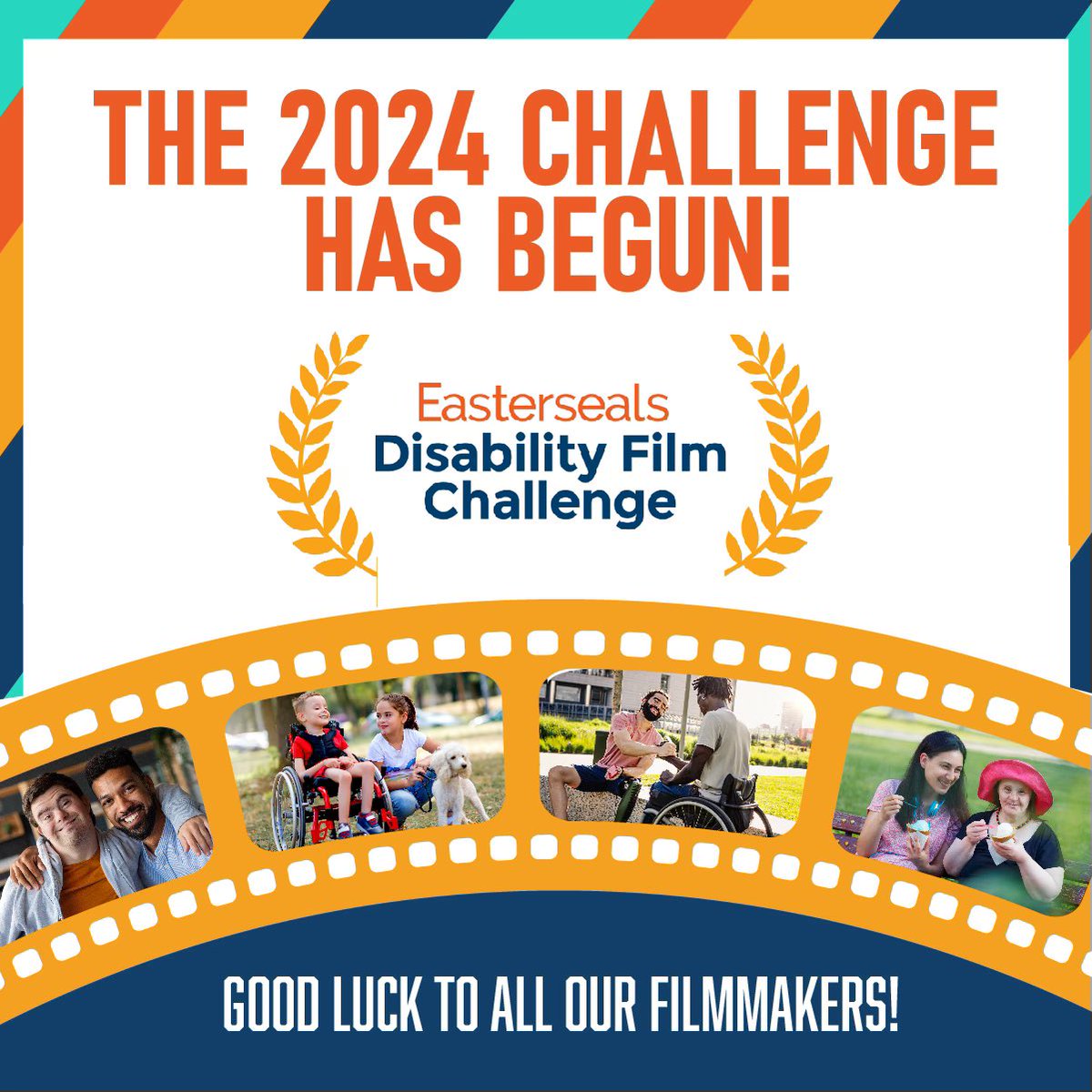 Good luck to all our filmmakers!!! The 2024 Film Challenge has begun. Go to our website disabilityfilmchallenge.com to see the full assignment. 
We can’t wait to see your films!!! 

ID: Blue Orange and Gold striped background. Orange text reads “The 2024 Challenge has begun!” Below