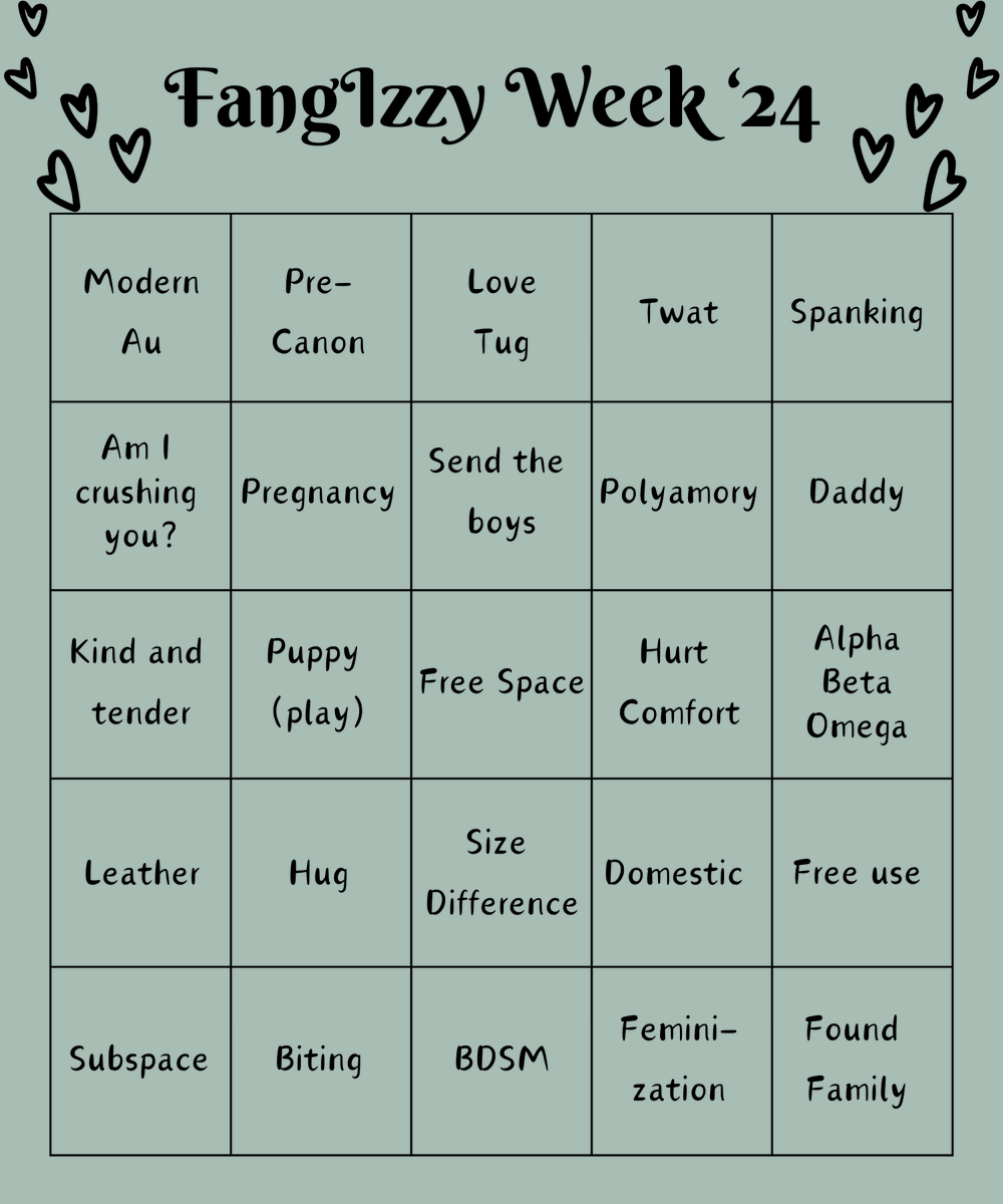 FangIzzyWeek's tweet image. Get ready for the FANGIZZY WEEK 2024!

Join us May 2nd till May 9th for a celebration of these two old men kissing. 

Check out our bingo sheet, and the prompts you can choose from: