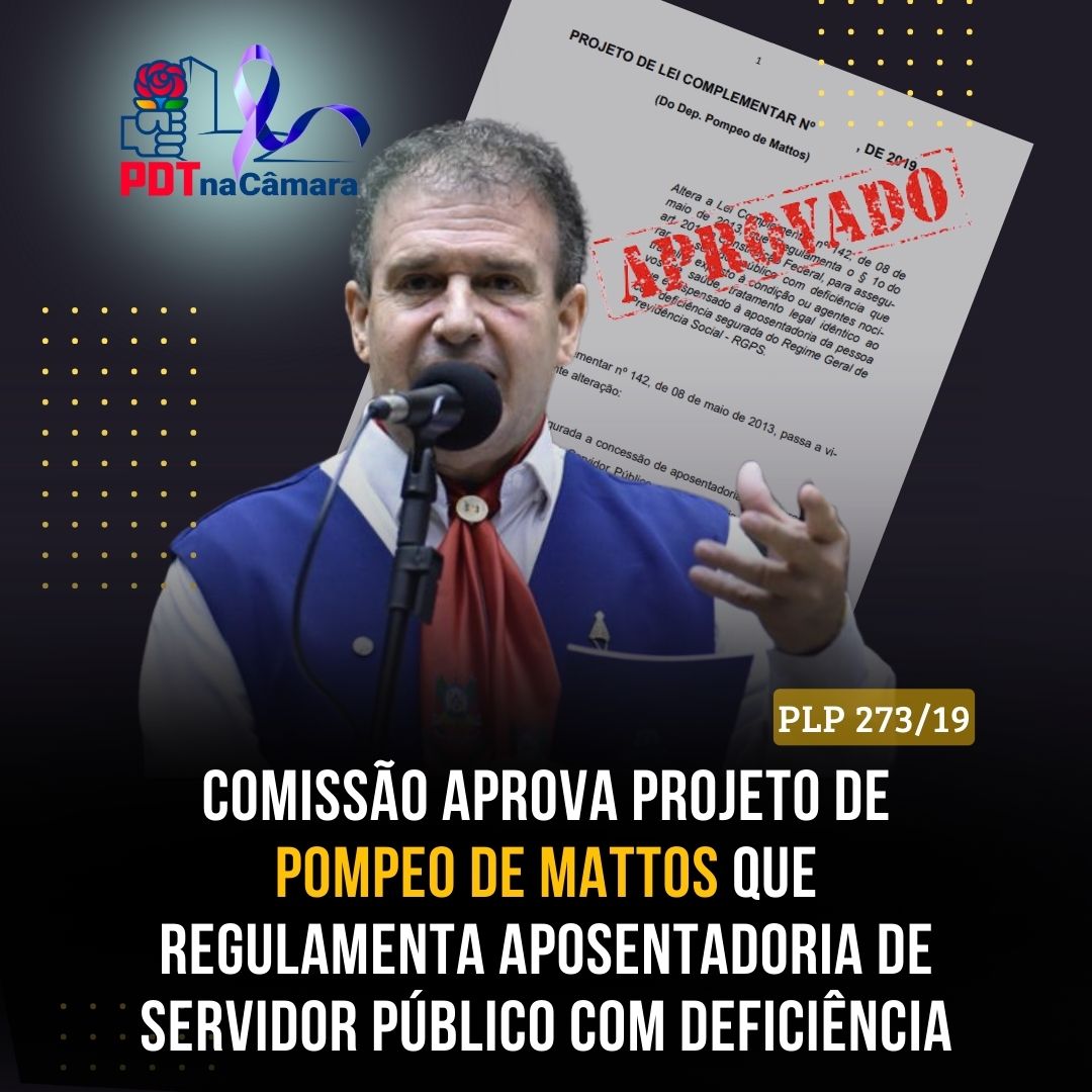 Comissão de Previdência, Assistência Social, Infância, Adolescência e Família aprovou o projeto (PLP 273/19), de autoria do dep. <a href="/PompeodeMattos/">Pompeo de Mattos</a>, que regulamenta aposentadoria de servidor com deficiência. #aposentadoria #deficiencia shar.es/agqrjB