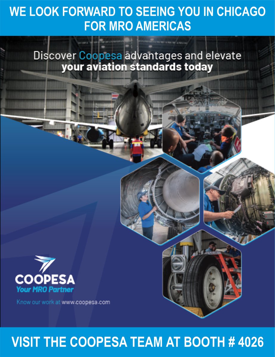 Elevate Your Aviation to New Heights with COOPESA! Don't miss out on the chance to explore our services at MRO Americas booth #4026. See you there! #Coopesa #MROAmericas #AviationInnovation