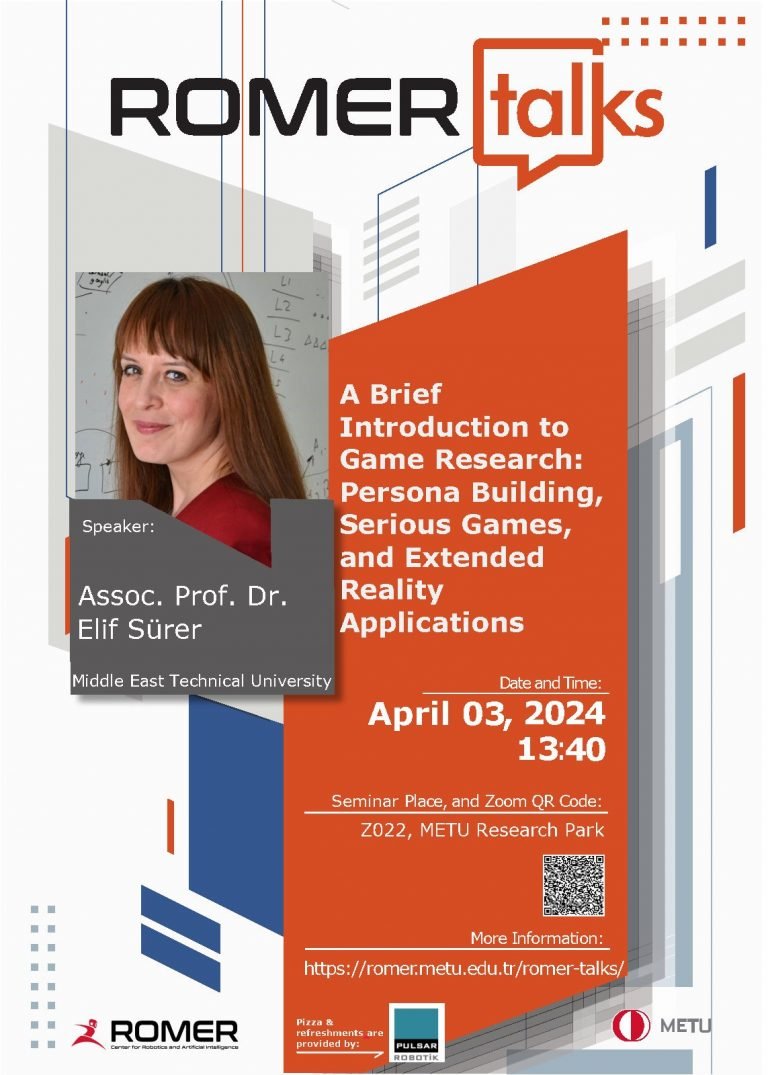 🤖RomerTalks will continue its face2face series with @ElifSurerMETU talking about game research! The talk will take place tomorrow 13:40 at METU Research Park, along with the 🍕🥤 provided by @PulsarRobotik! Full info at: romer.metu.edu.tr/seminar-by-eli…
