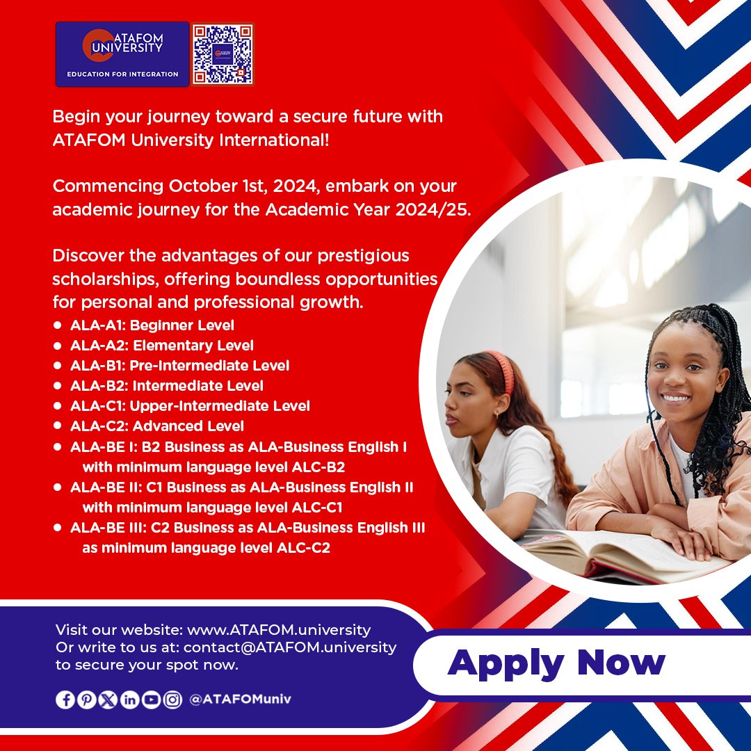 Discover prestigious scholarships and boundless opportunities for personal and professional growth at ATAFOM University!

#OnlineCampus #ATAFOMOnlineCampus #OnlineLearning #Education #StudentLife #Scholarships #AcademicJourney #ApplyNow #AdmissionsOpen #EqualOpportunities #ATAFOM…