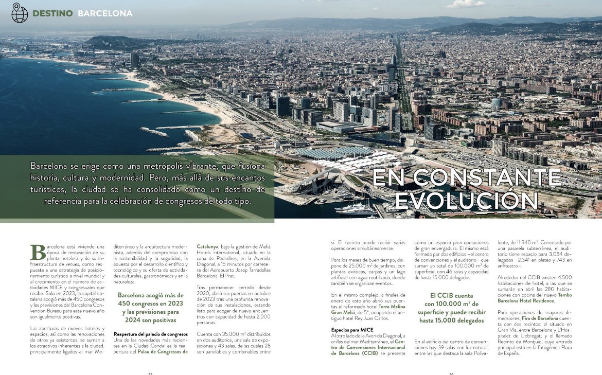 “#Barcelona, en constante evolución”

No te pierdas el artículo publicado en la 2a edición de #RevistaCONGRESOS de @puntomice para conocer las últimas novedades que la ciudad tiene para ofrecer. 

bit.ly/3J3pGb0