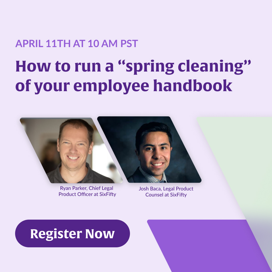 Employee handbook getting a little dusty? 😱

Join our webinar on April 11 and learn how to: 

🧼 Run an audit of your handbook 
🧼 Identify which legal updates matter for your business
🧼 Maintain compliant documents throughout the year

Register now: lnkd.in/gU6bvpdU
