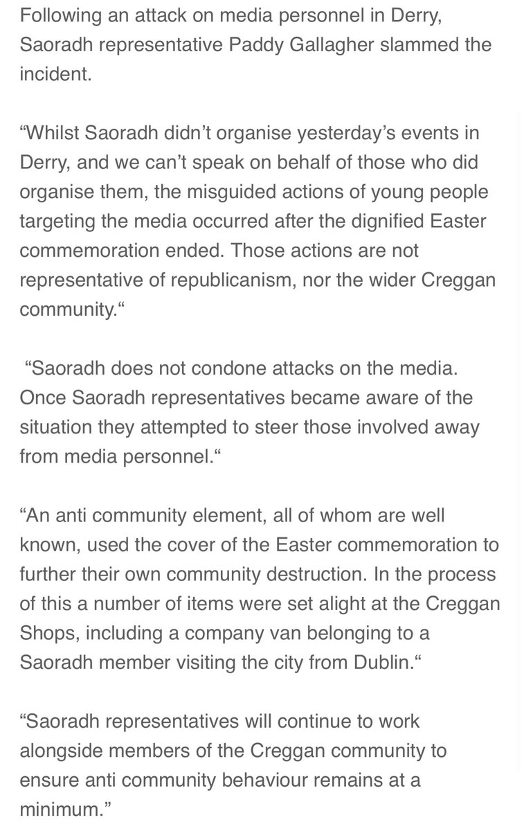 Saoradh have condemned the attacking of media in the Creggan area of Derry yesterday. In a statement the group said they tried to “steer those involved away from media personnel” Saoradh revealed that the van burnt belonged to a Saoradh member who was visiting from Dublin.