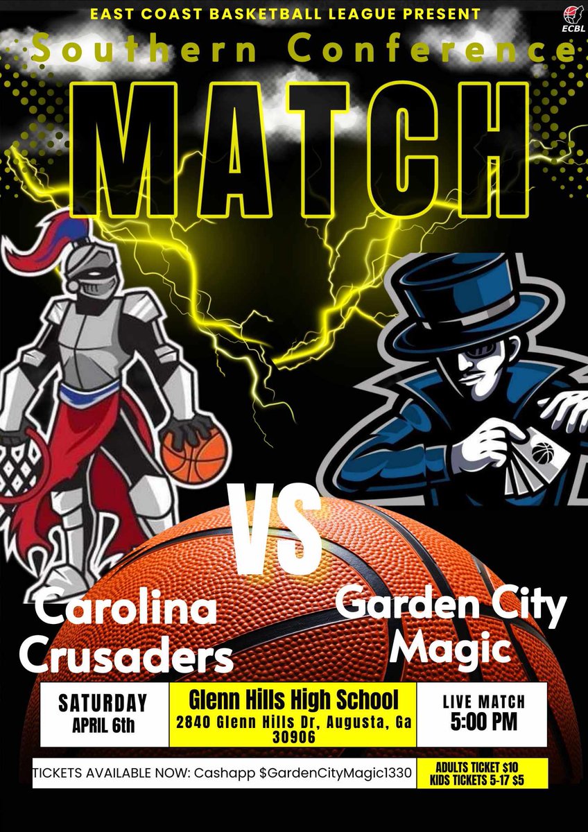 Time to start off April right!! 1st weekend in April come out support the Magic as they take on the <a href="/CrusadersECBL/">Carolina Crusaders</a> Tickets on sale now!!! <a href="/ECBLhoops/">ECBL 🏀</a>